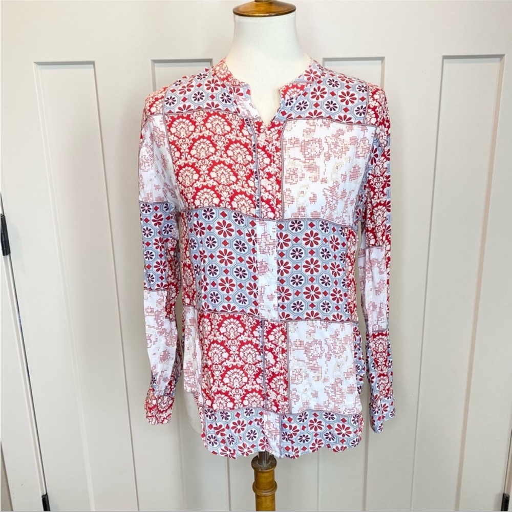 White Crow Vintage Red Floral Patchwork Button Up Shirt, Large